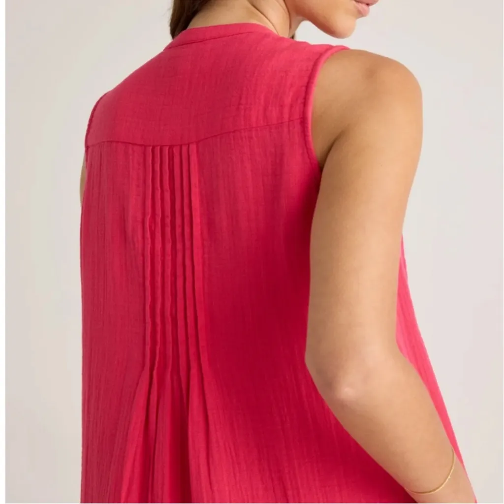 NWT Quince women's 100% organic cotton gauze sleeveless hot pink swing dress M Size M - Image 5
