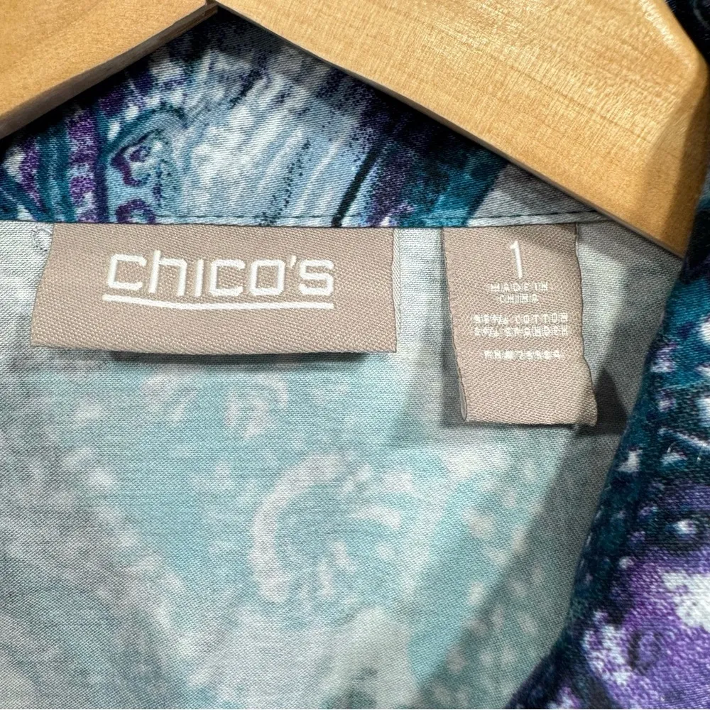 Chico’s Purple Turquoise & Gray Paisley 3/4 Sleeve Snap Front Collared Jacket - Image 10