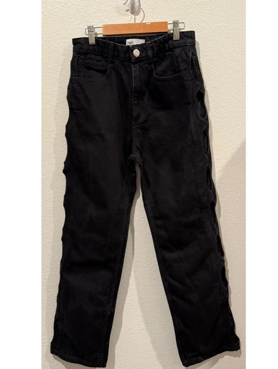 ZARA Cutout High-Waisted Eyelet Black Jeans - Image 2