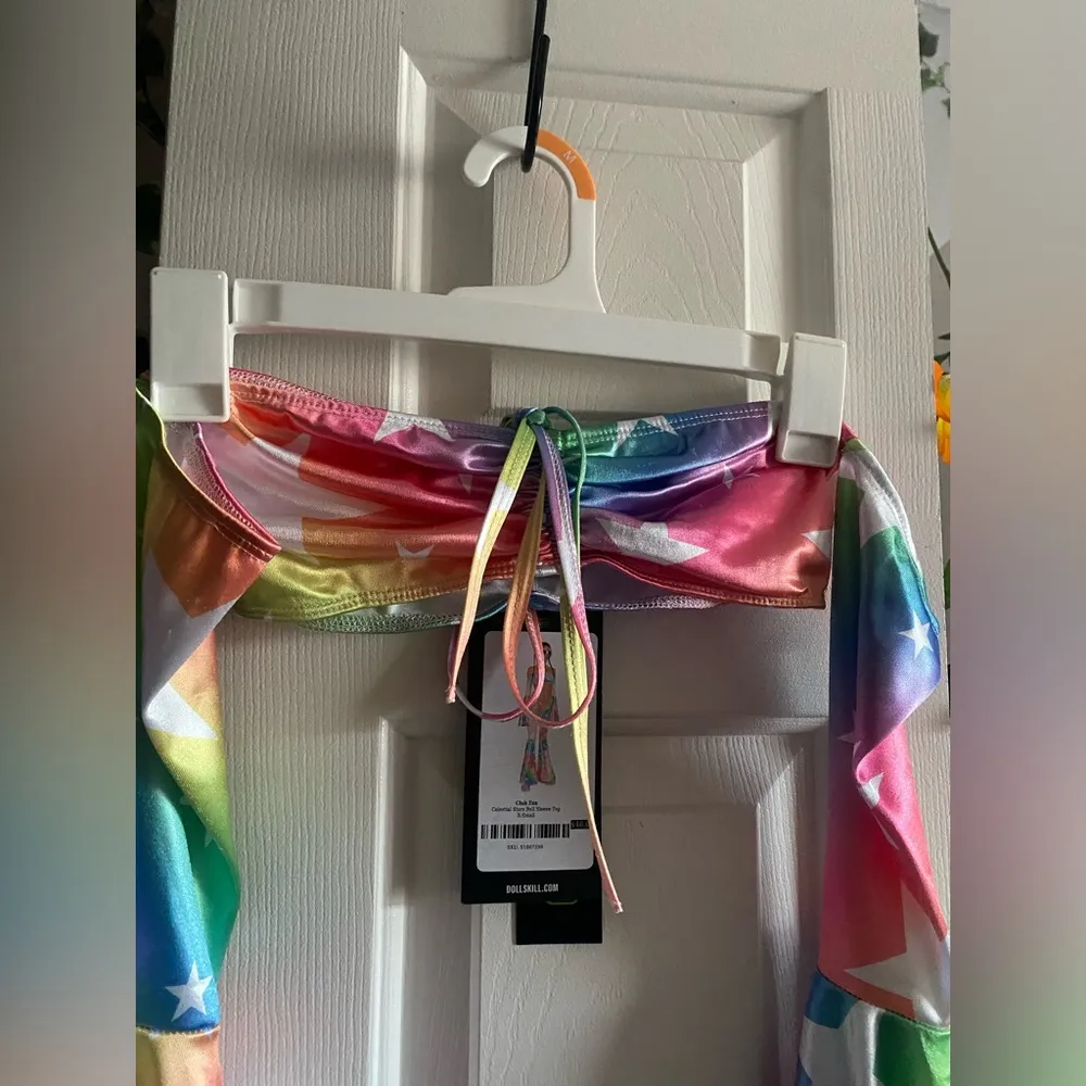 Club Exx Bell Sleeve Rainbow Top Sz Xsmall - Image 3