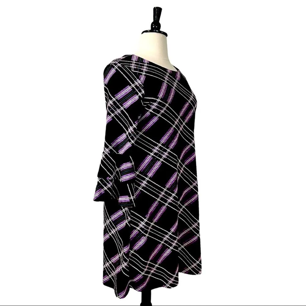 Ronni Nicole Ruffle Sleeve Shift Dress Purple Plum Plaid Women's Size XL - Image 2
