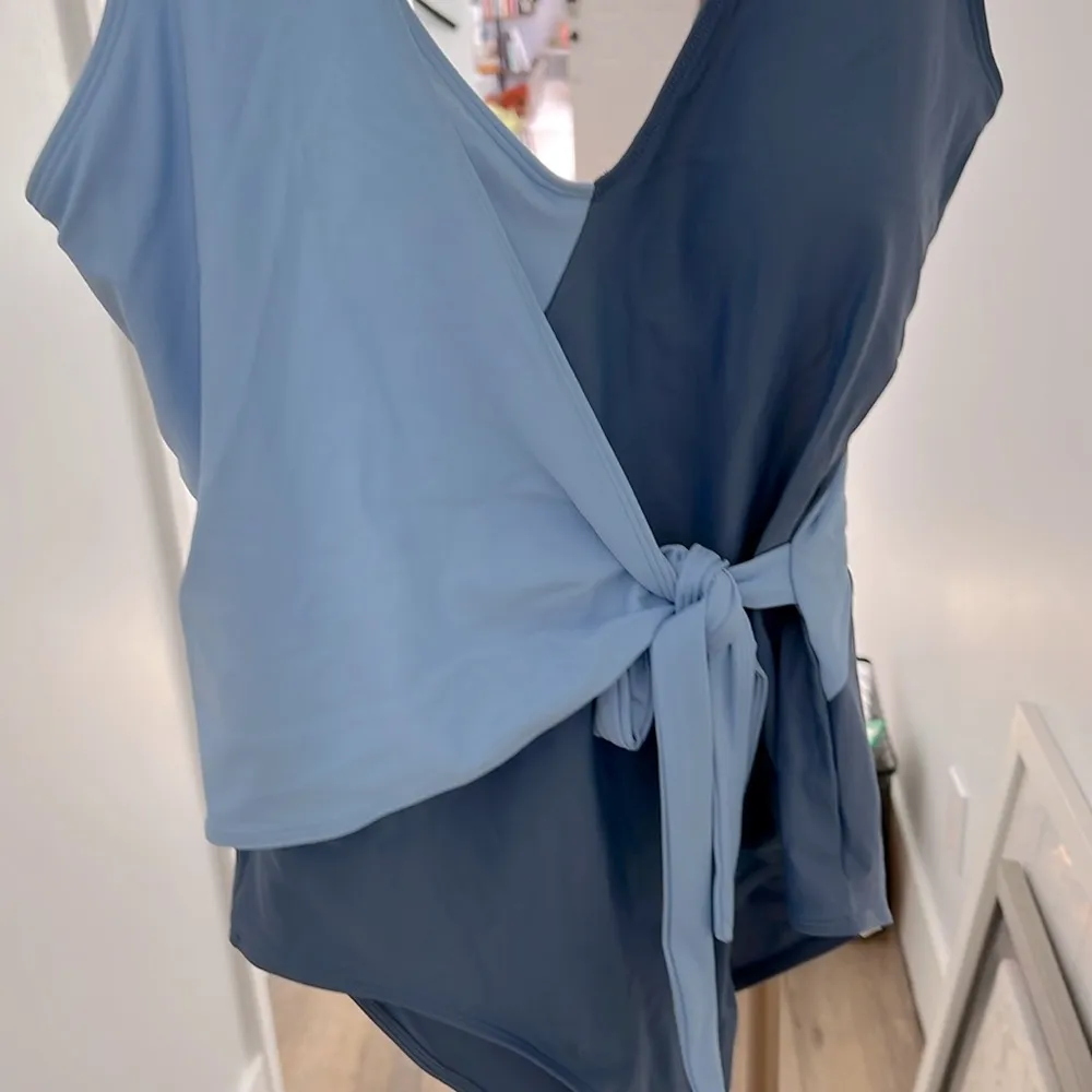 Summersalt The Perfect Wrap One Piece Swimsuit Sky Blue Mountain 10 Long $95 - Image 4