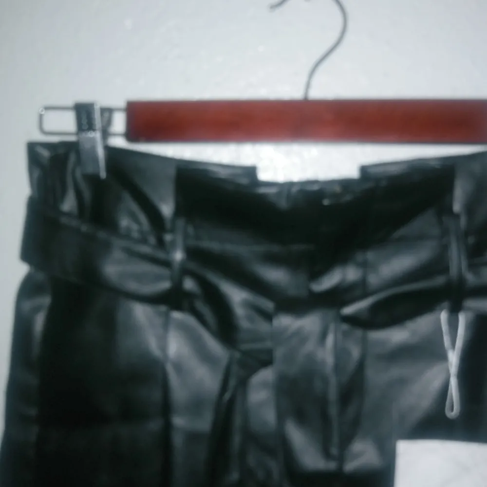 Beautiful L 31 Pleather Black Faux Leather Paper Bag Style Shorts - Image 2