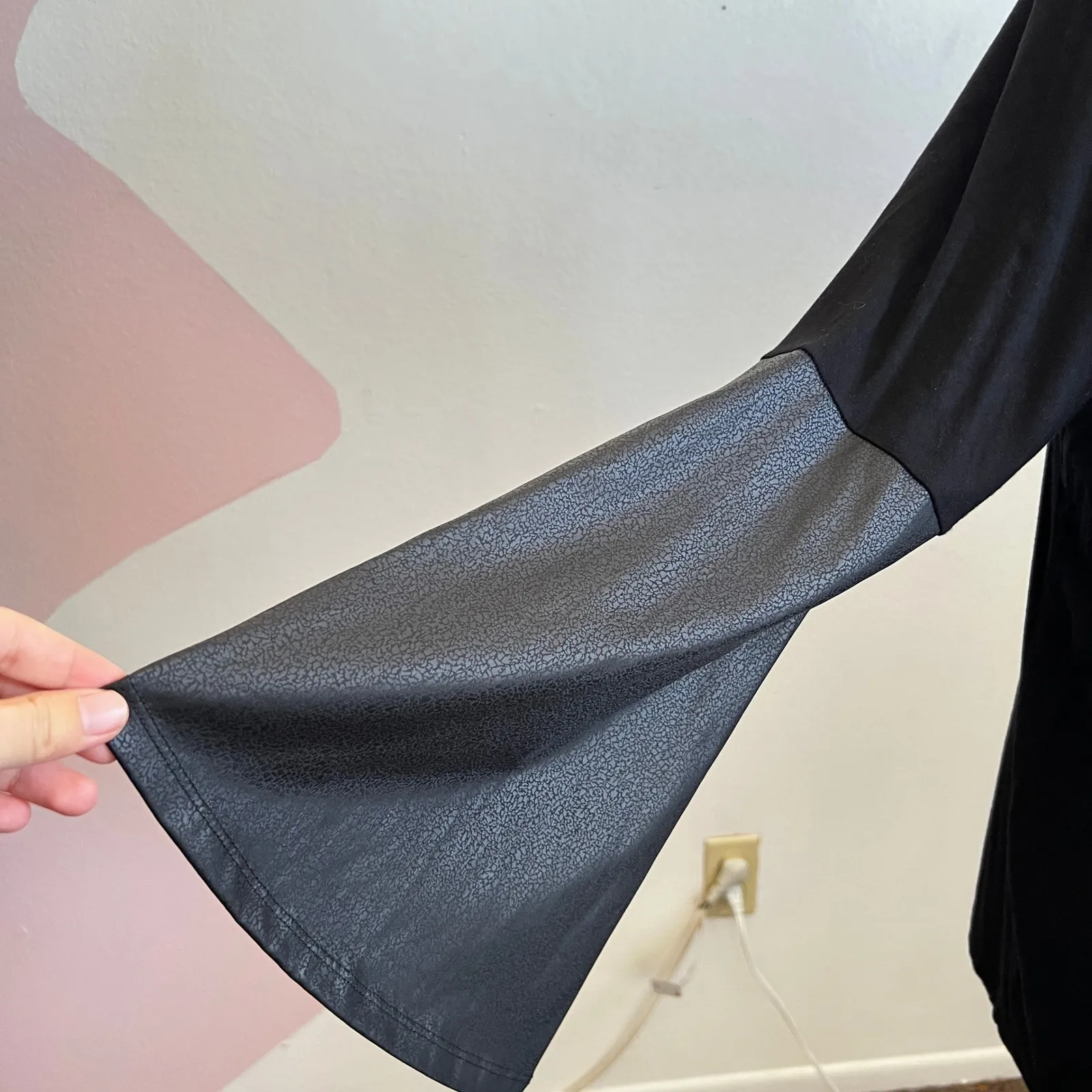 Black Faux Leather Bell Sleeve Top Gothic Witchy Whimsigoth Vampire Edgy 2X Size XXL - Image 3