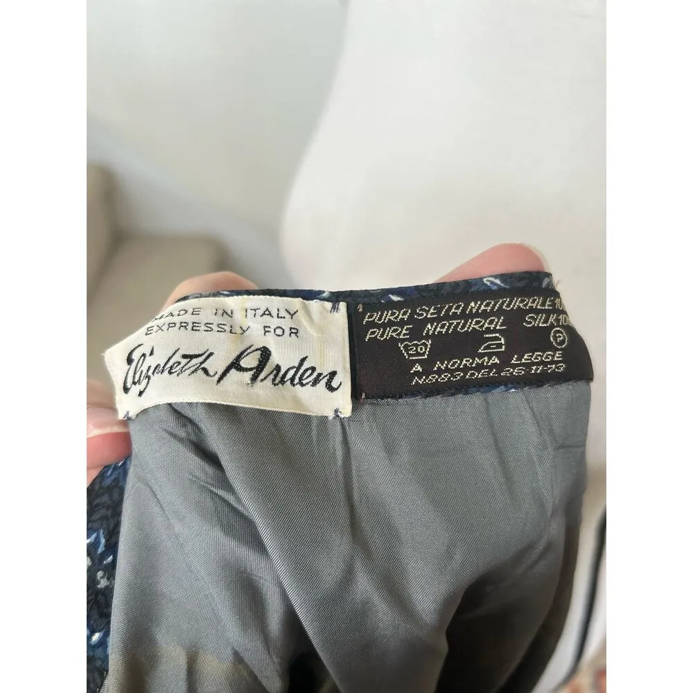 Vintage 70s Elizabeth Arden Silk Pleated Navy & Gray Midi Skirt - Image 6