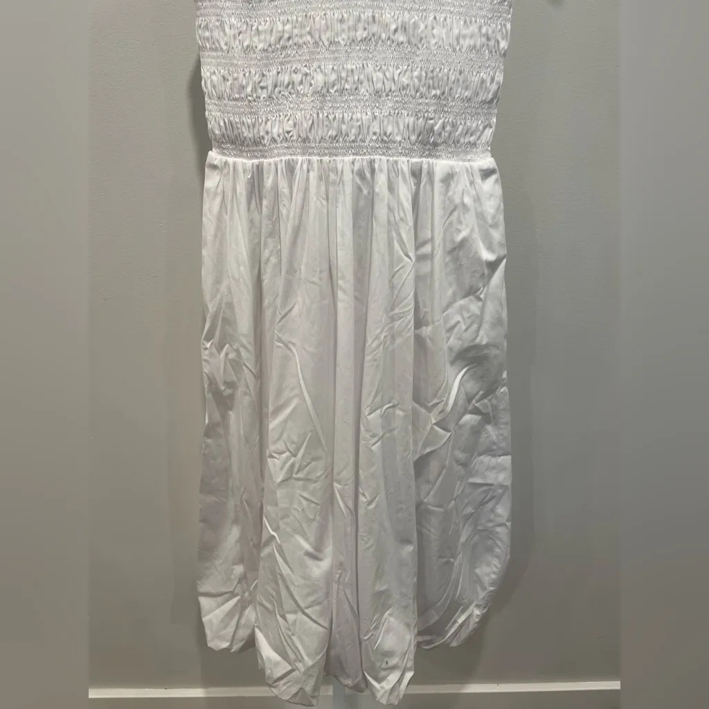 Madewell The Melody Bubble-Hem Smocked Midi‎ Dress In Poplin Size XS - Image 5