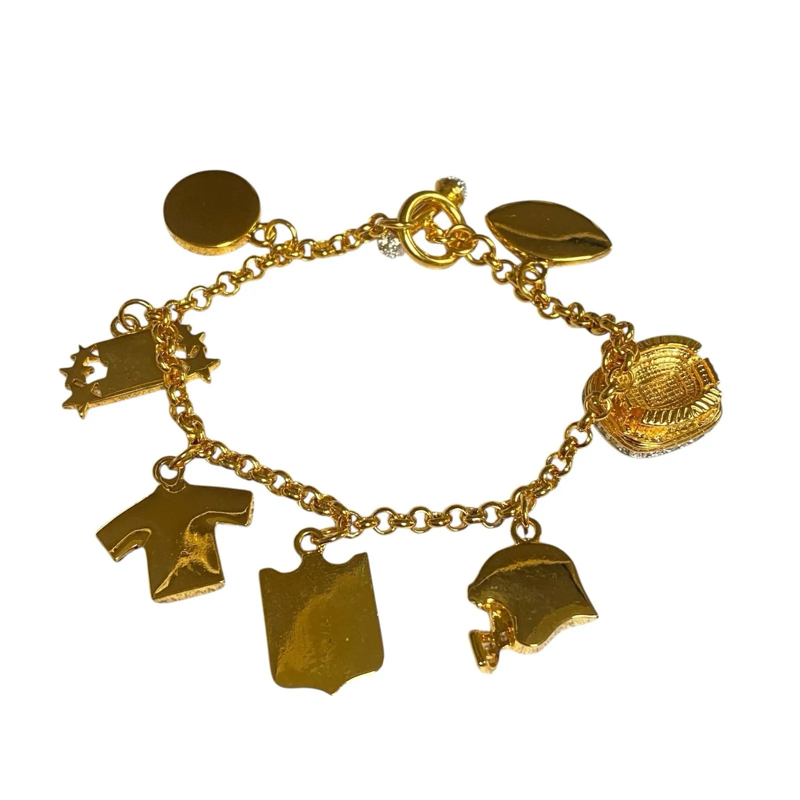 DANBURY MINT 24kt Gold Plated Cleveland Brown Charmed Toggle Bracelet Crystals - Image 3