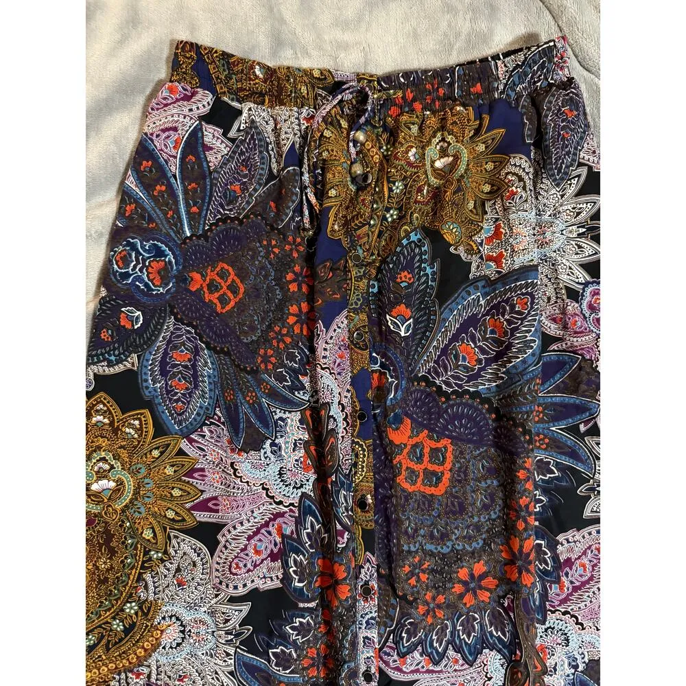 Anthropologie Vanessa Viriginia Paisley Maxi Button Down Lined Boho Skirt SZ M - Image 3