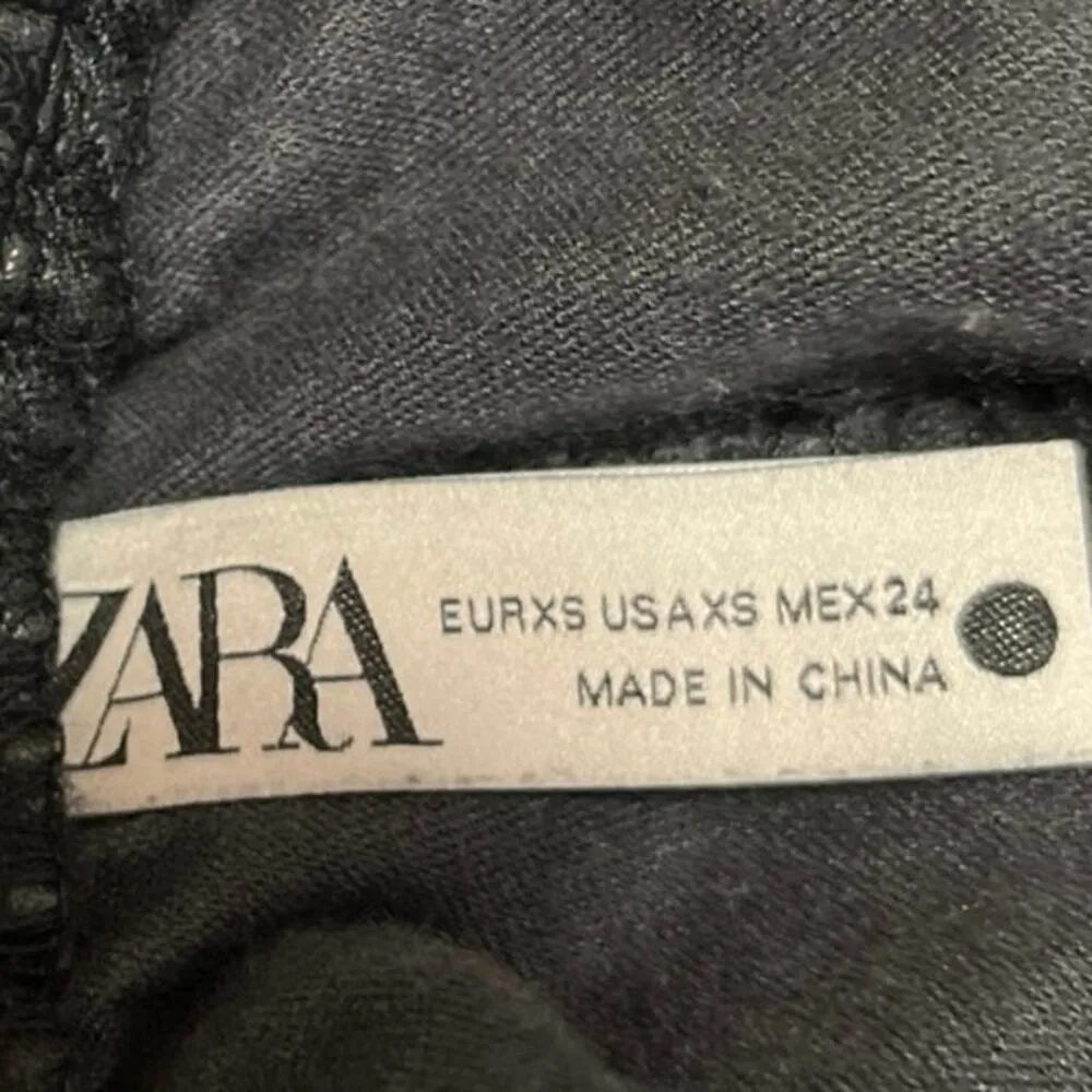 Zara Women Black Faux Vegan Leather High Rise Drawstring Jogger Trouser Pants XS - Image 4