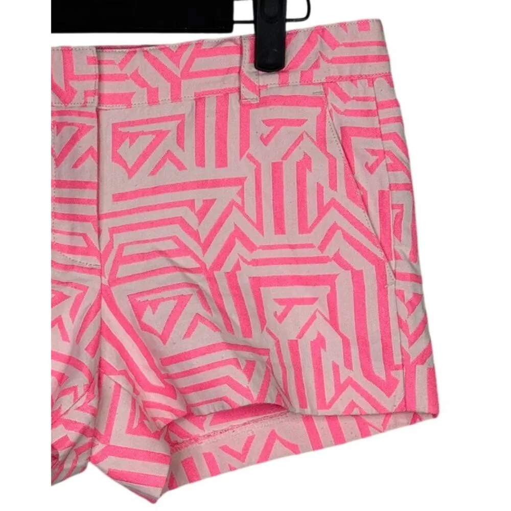 J.Crew Chino Tiki Stretch Shorts Mid Waisted Shorts 2 Neon Azalea Pink White - Image 3
