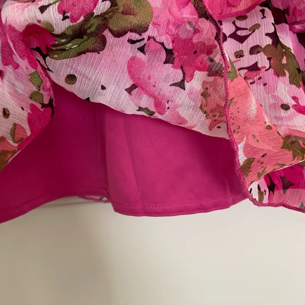 EUC | Dressbarn women’s floral sheer ruffle blouse metal strap flowy tank‎ large - Image 4