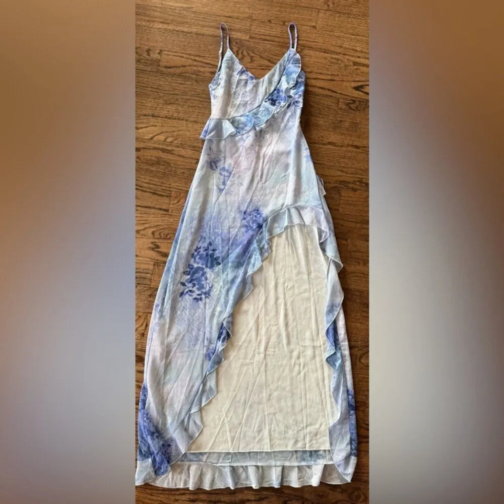 NWT White Fox End of Road Maxi Dress S Blue Frill Ruffle Edge Wedding Guest - Image 3