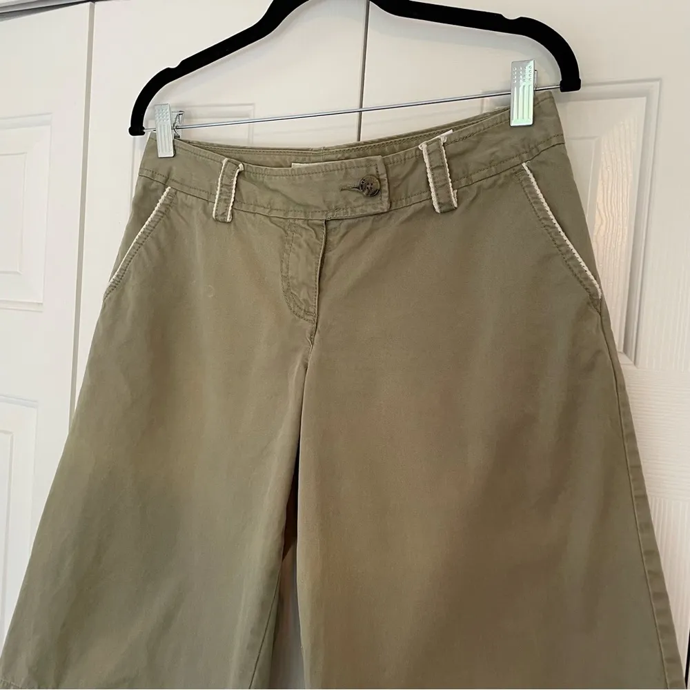 Y2K Tommy Hilfiger Wide Crop Pants Shorts Olive Green Sz 4 Gauchos Culottes - Image 3