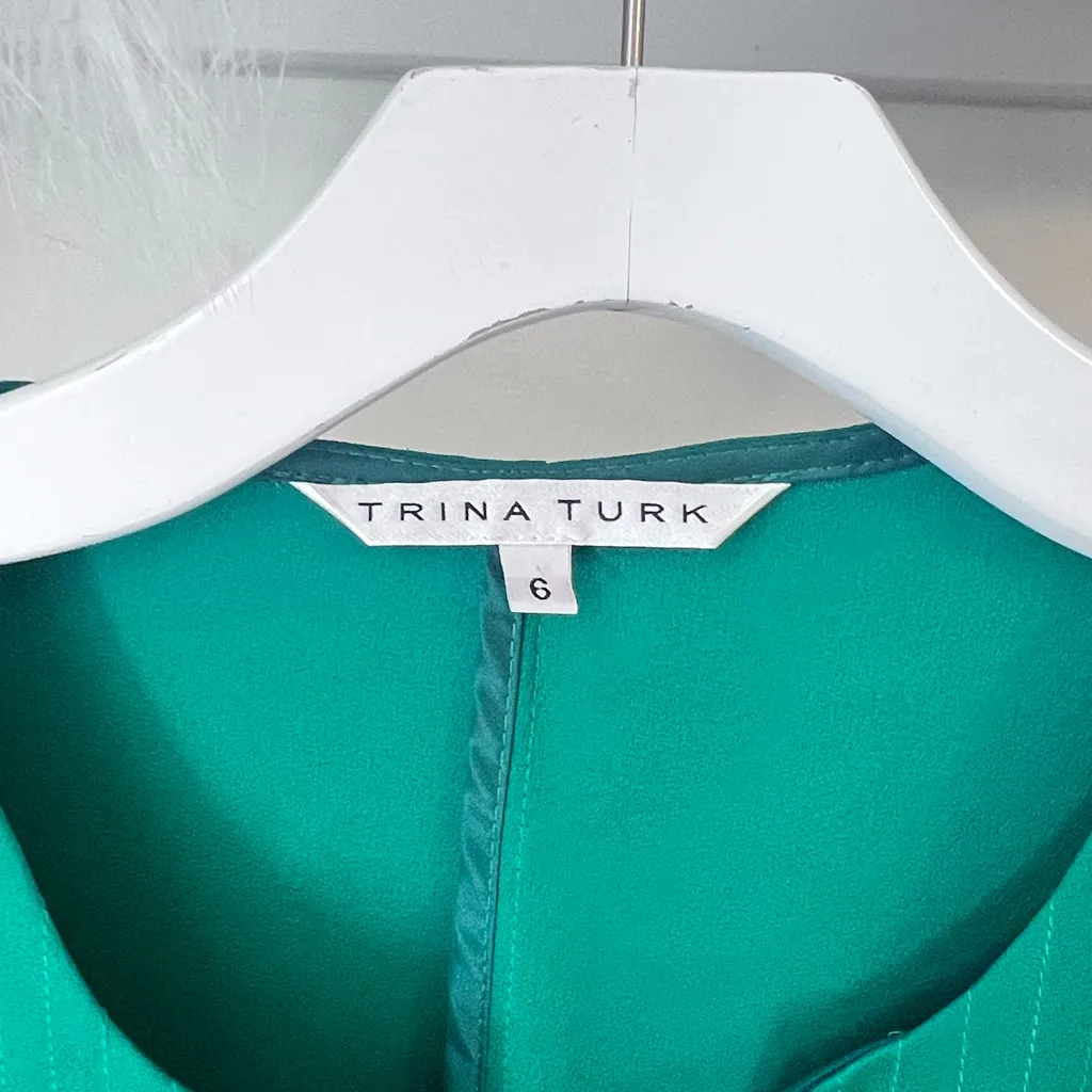 Trina Turk Womens Solid Green 3/4 Sleeve Tunic Shift Dress - Image 3