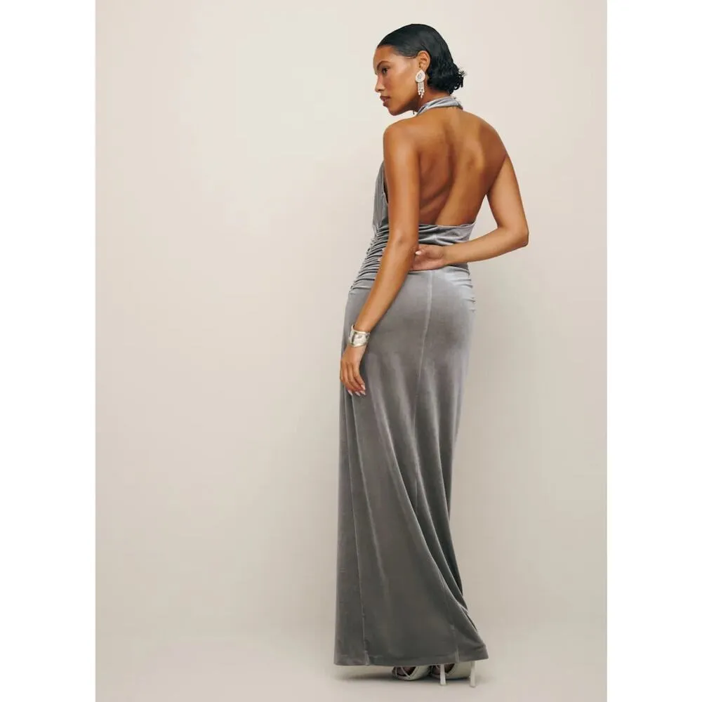 REFORMATION Women’s Jazlyn Ruched Cowl Neck Bodycon Dress Medium - Image 4