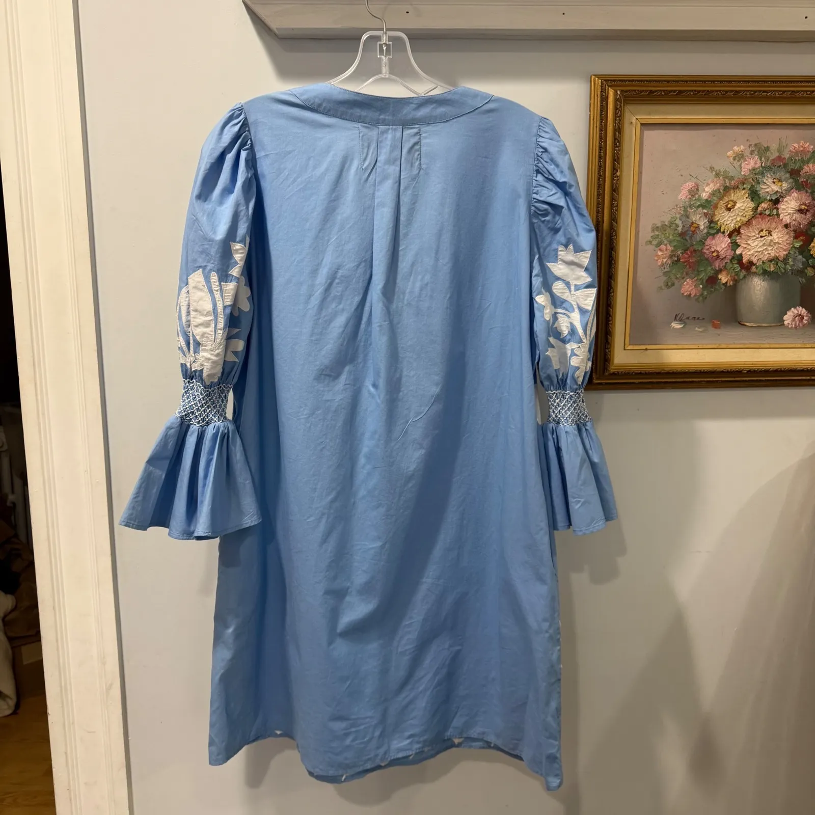 Calypso St. Barth Blue Embroidered Organic Cotton Boho Mini Knee Length Dress S - Image 2