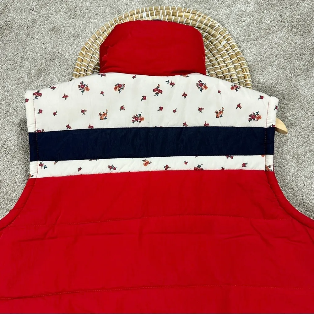 Wild Fable Red Multi Poppy Full Zip Puffer Nylon Vest Retro 90s Style Size XL - Image 5