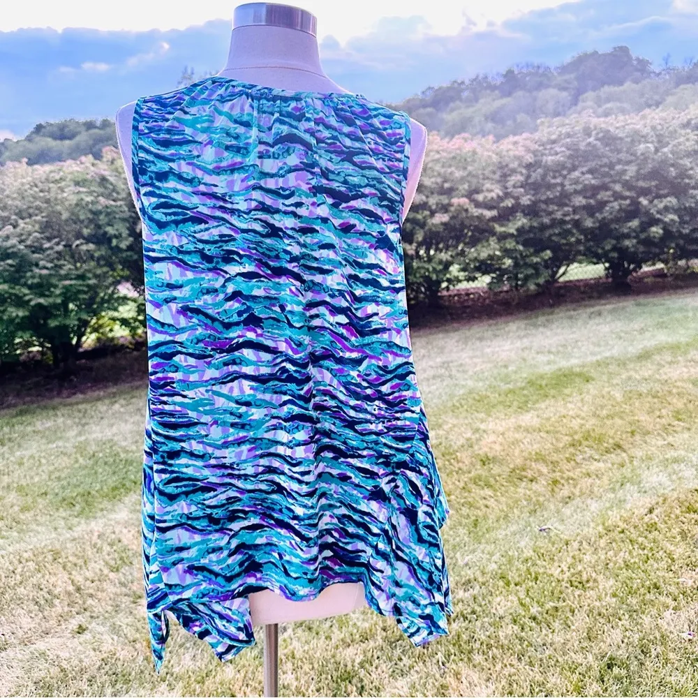 "C" Sleeveless Multicolored Blouse Green Size M - Image 8