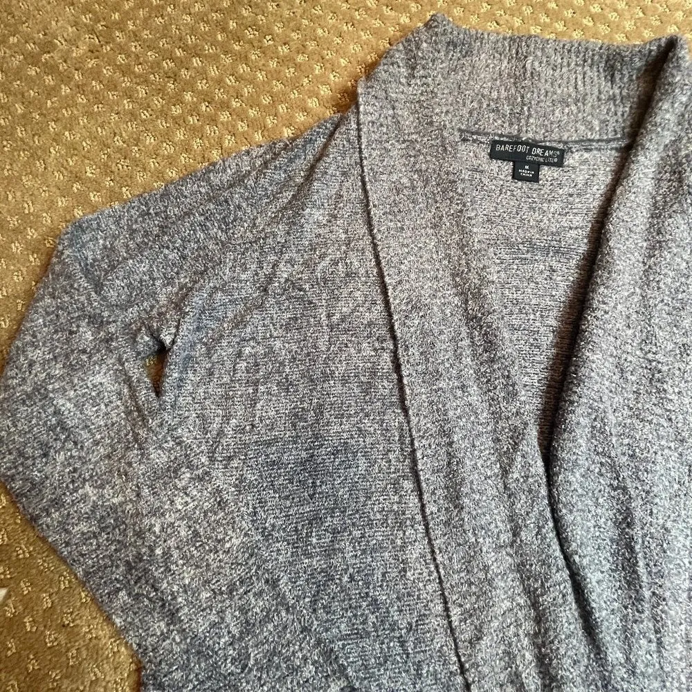 Barefoot Dreams Cozy Chic Lite Cabin Cardigan Sweater Black/Gray Pockets SZ M - Image 3