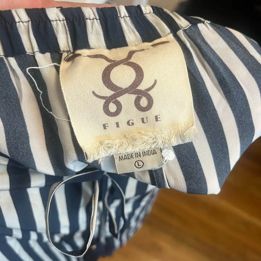 Figue 100% Silk Wide Leg Striped Pants, Navy Blue & White, Womens Size Large - Image 6