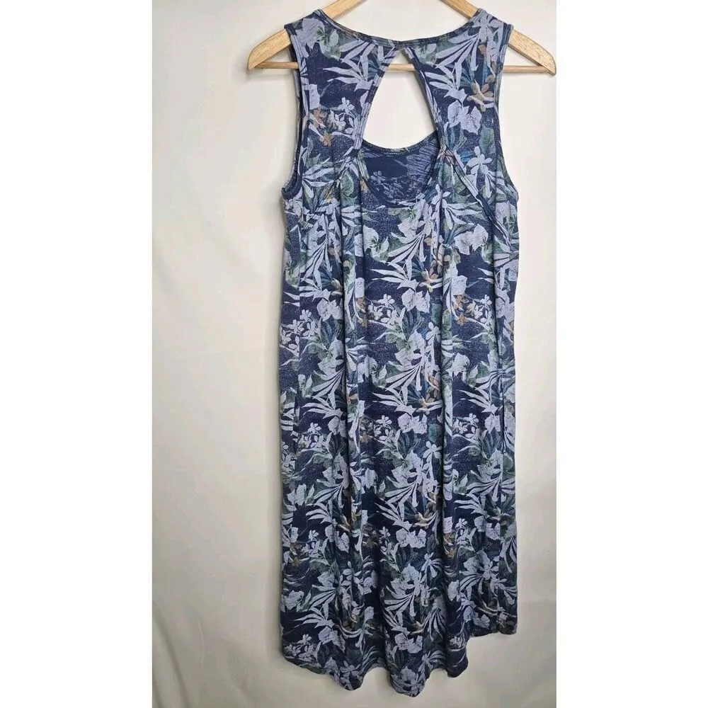 Fresh Produce Vintage Blue Tropical Floral Sleevess Midi Dress Size Small - Image 5