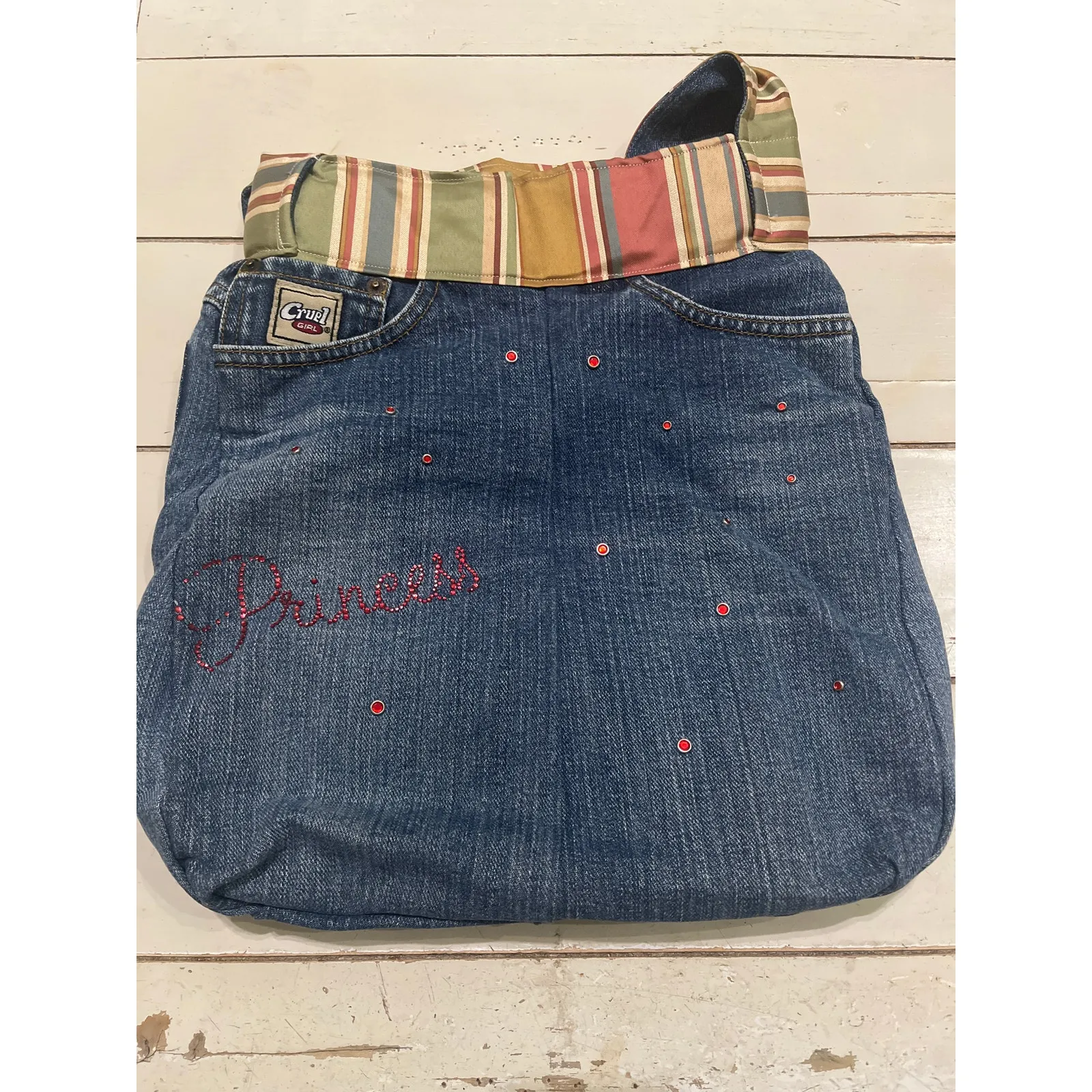 Handmade Denim Princess Handbag Studded Pink 11x14 Handsewn Cruel Girl - Image 12