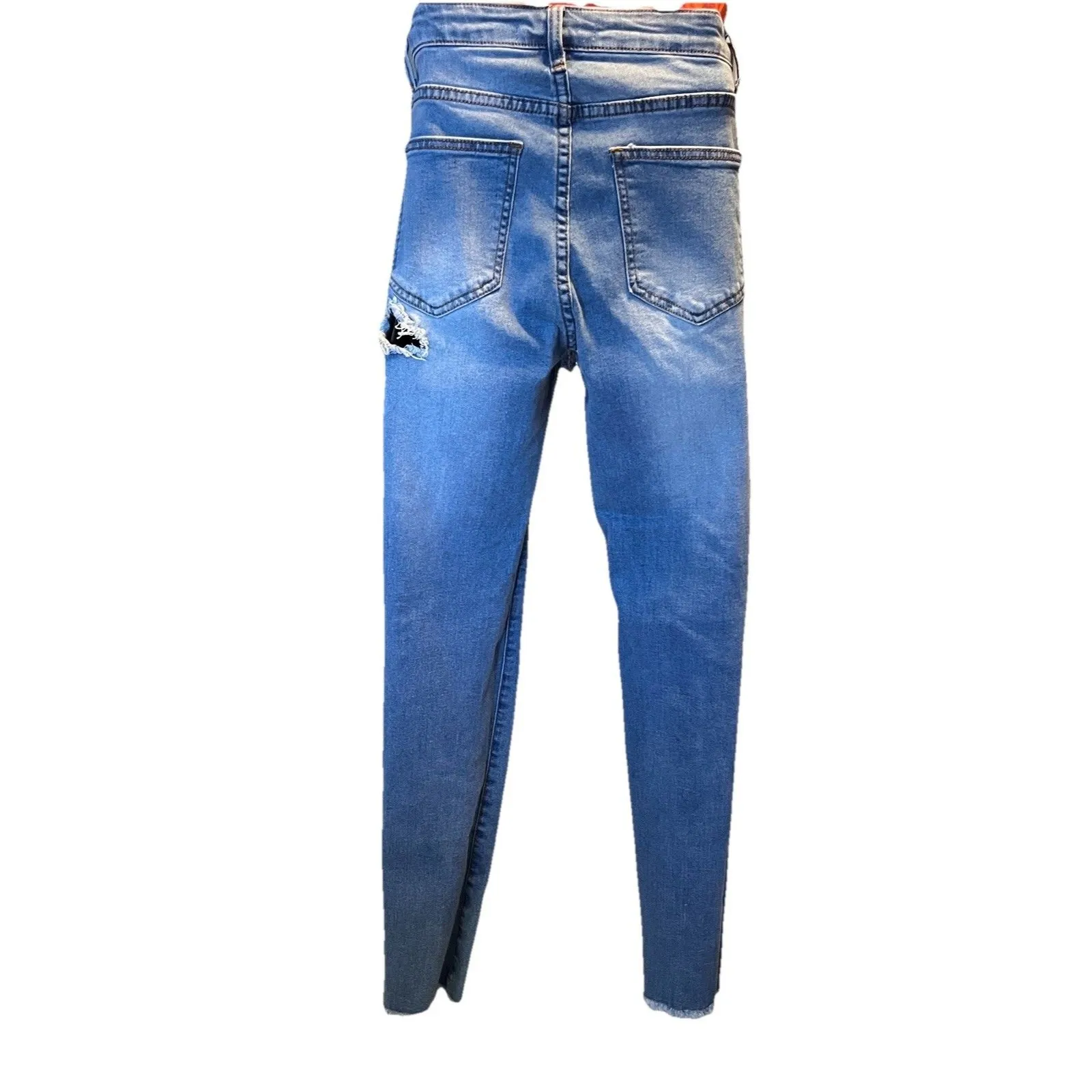 Hot & Delicious Rhinestone Fringe Jeans Y2K Inspired Distressed Womens Small NWT - Image 9