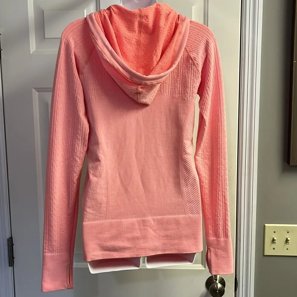 Athleta Bright Salmon Pullover Fitted Hoodie with Drawstrings & Thumb Holes- Med - Image 9