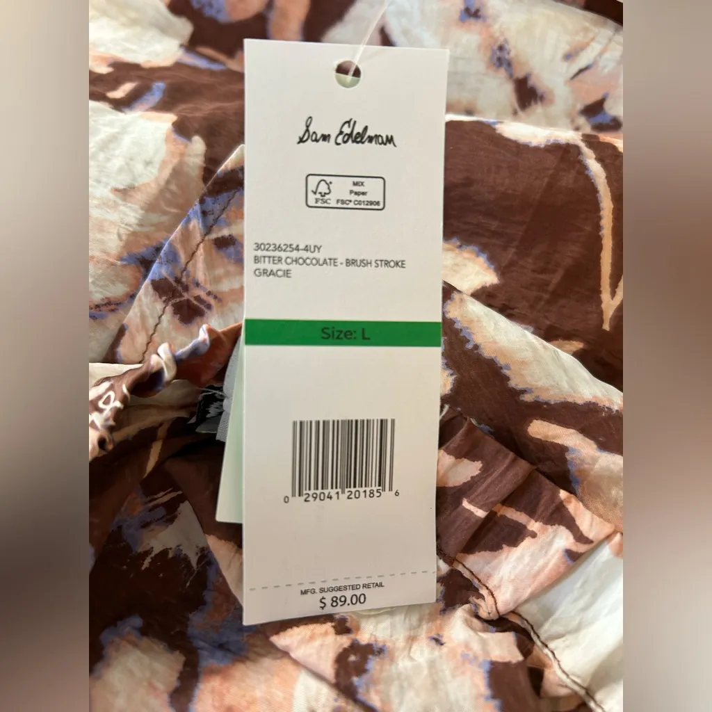 NEW Sam Edelman Gracie Pull on Midi Skirt Bitter Chocolate Brush Stroke L $89 - Image 3