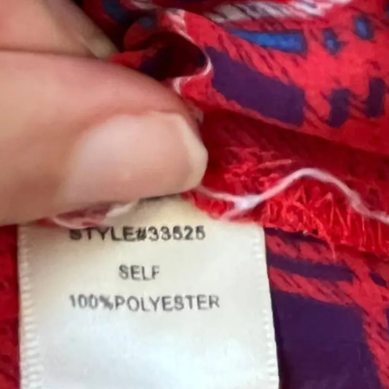 Skies are Blue Plaid Womens Top XS Boho Festival Chiffon Roll Tab Peasant Red - Image 10