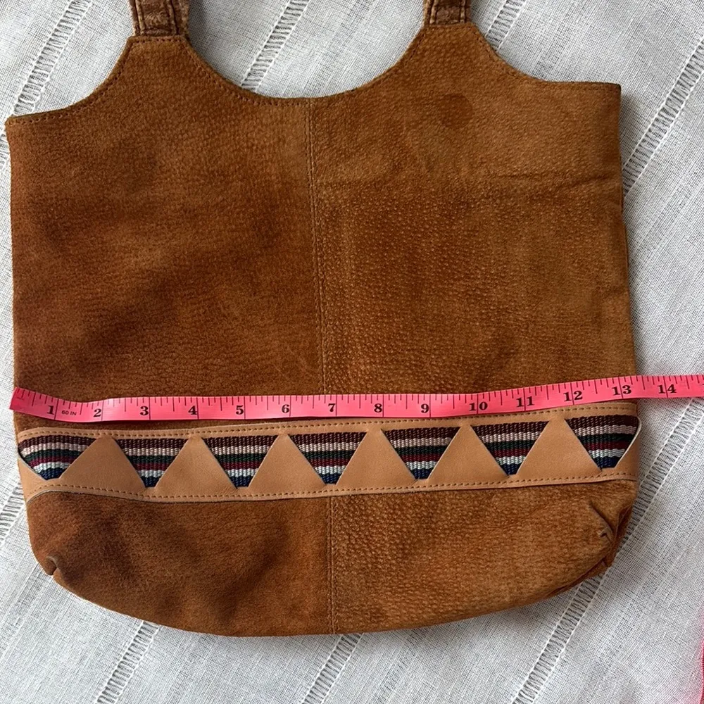 Vintage Brown Suede Shoulder Bag with Geometric Design - Image 10