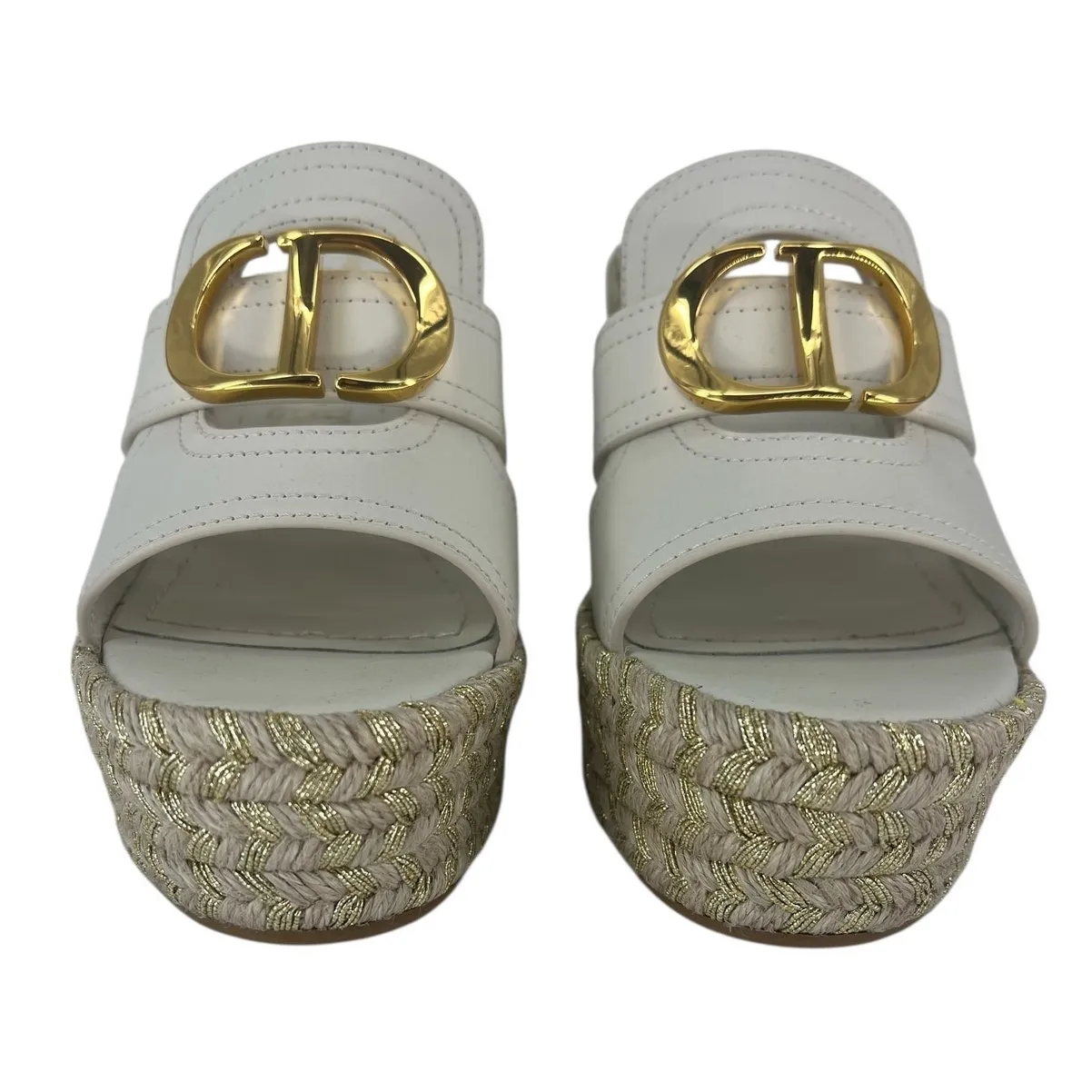 Christian Dior White CD Montaigne Wedge Slide Sandals - Image 10