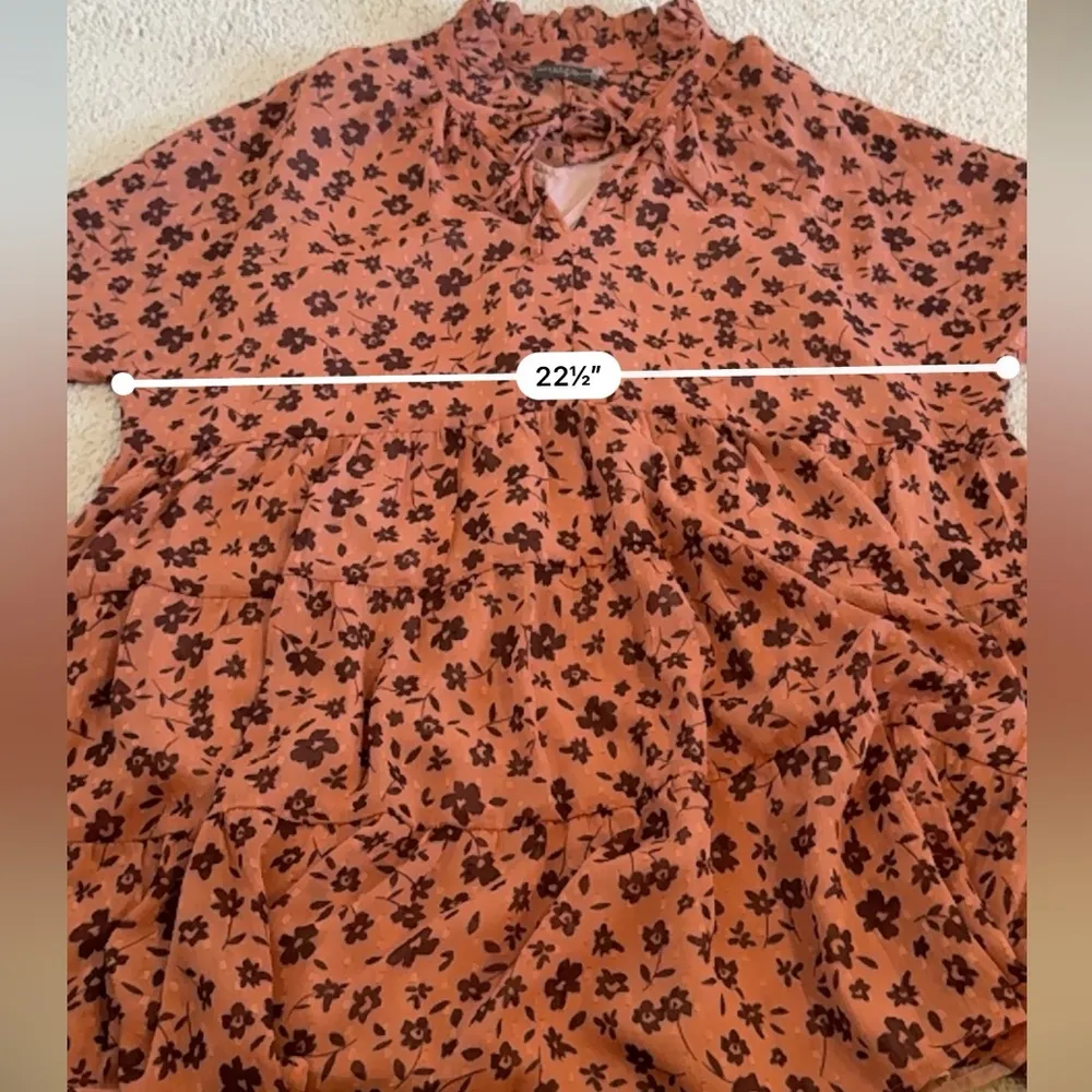 Dress Forum Los Angeles Dress Size M Orange Rust Baby Doll Boho‎ Floral Tiered - Image 9