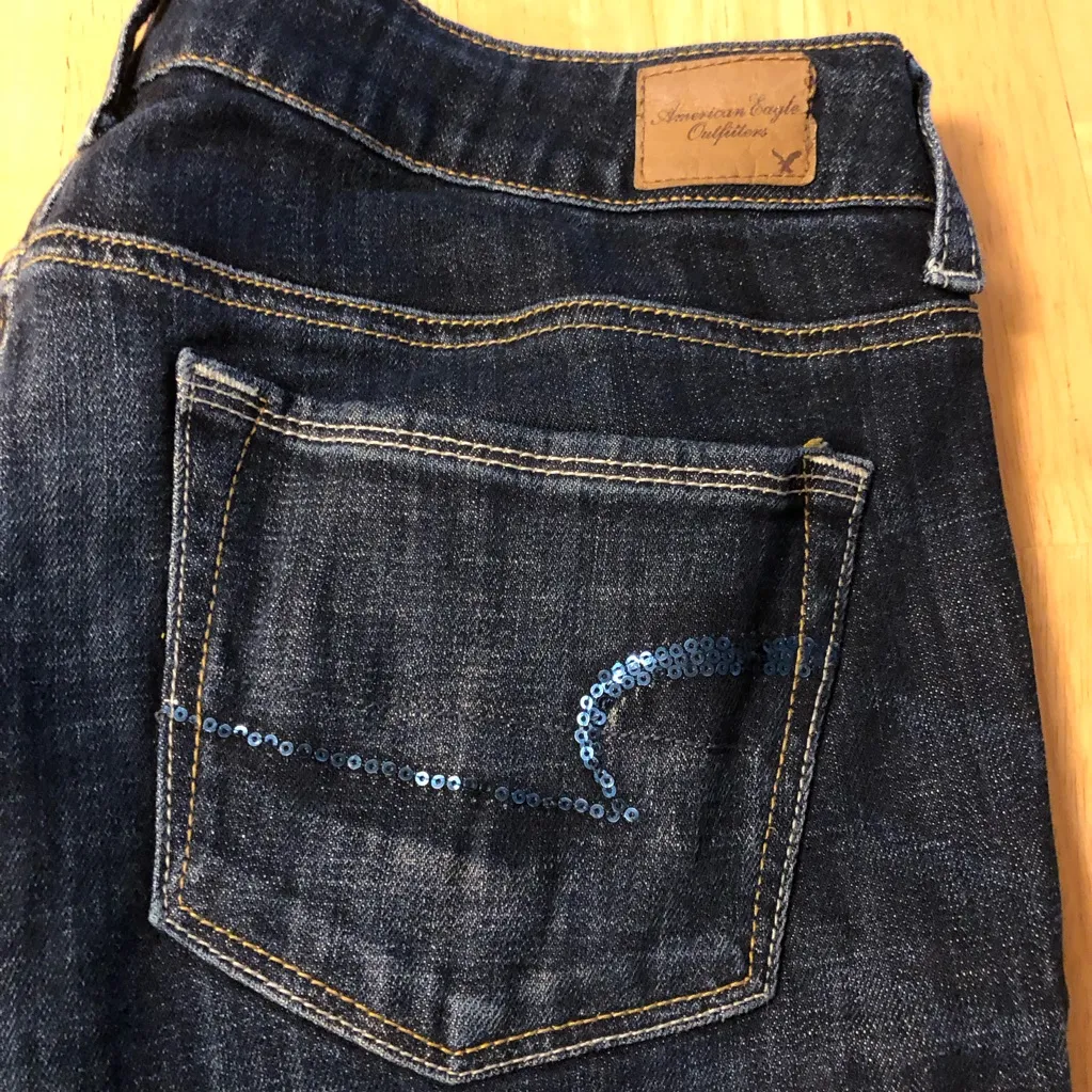 American Eagle Skinny Kick Stretch Sequin Jeans 8 - Image 3