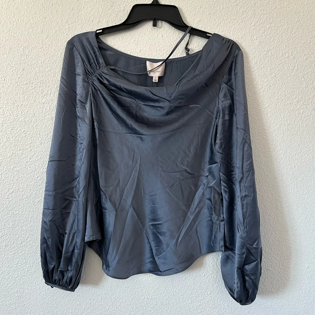 Cinq a sept 5a7 jordy silk long sleeve blouse top in slate sz small Blue - Image 4
