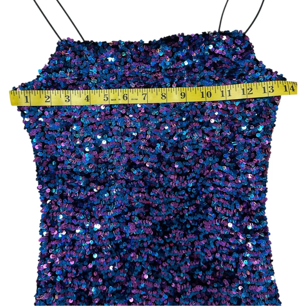 Inspired Hearts Sequin Mini Dress S – Multicolor Bodycon Party Cami, NWOT Blue - Image 3
