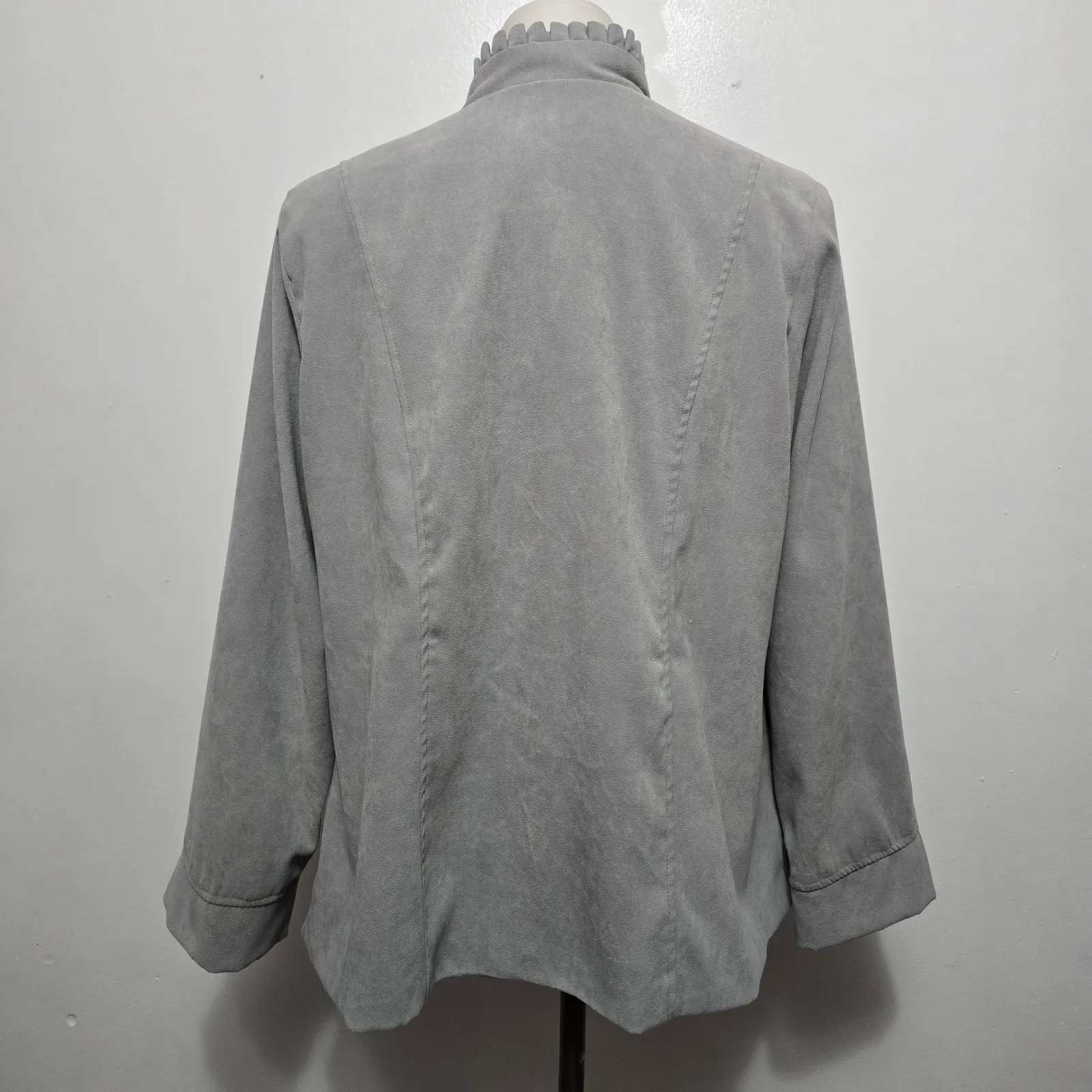 Dressbarn Gray Faux Suede Blazer Jacket Women 14/16 Victorian Military Utility - Image 5