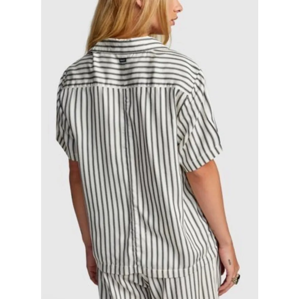 RVCA Sunday Collection Take It Easy Striped Button Up‎ Shirt Blouse - Image 2