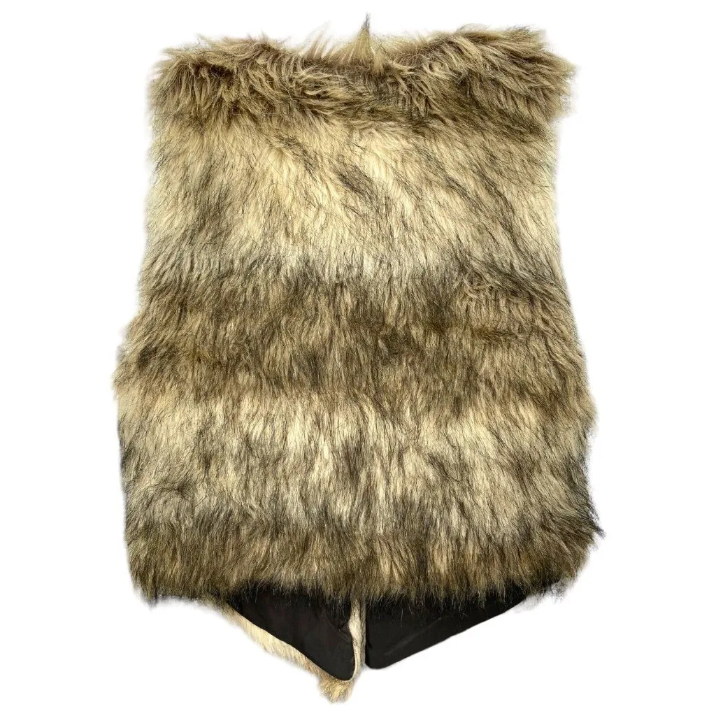 Me Jane sz M tan & brown BOHO long hair faux fur‎ hook & eye closure V-neck vest - Image 2