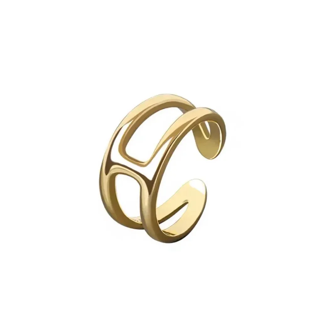 NEW Unisex H-Bar Ring, Gold‎ Plated S925 Band, Adjustable 10.5mm - Image 2