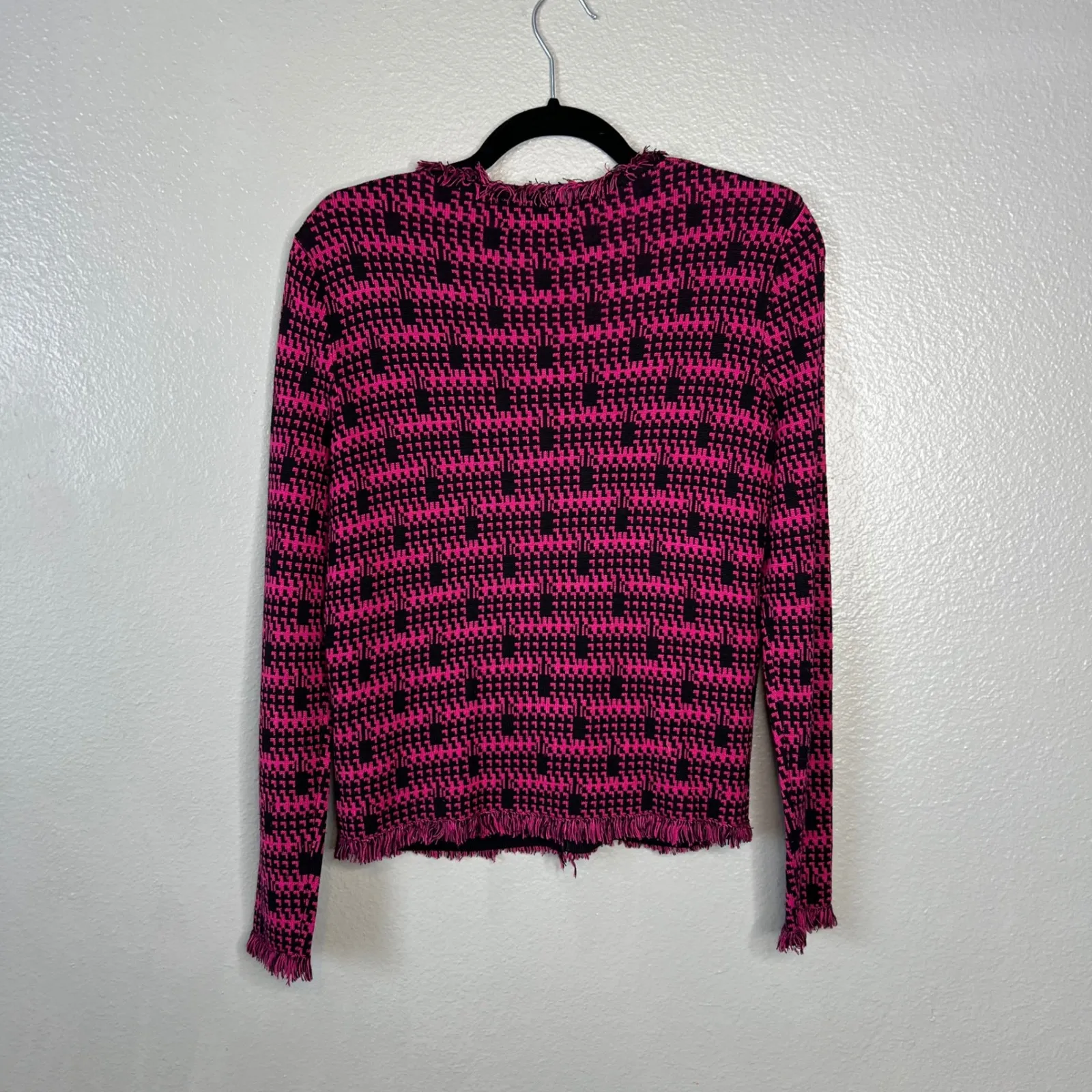 Neiman Marcus Exclusive Silk Houndstooth Fringe Cardigan Jacket Size M - Image 5