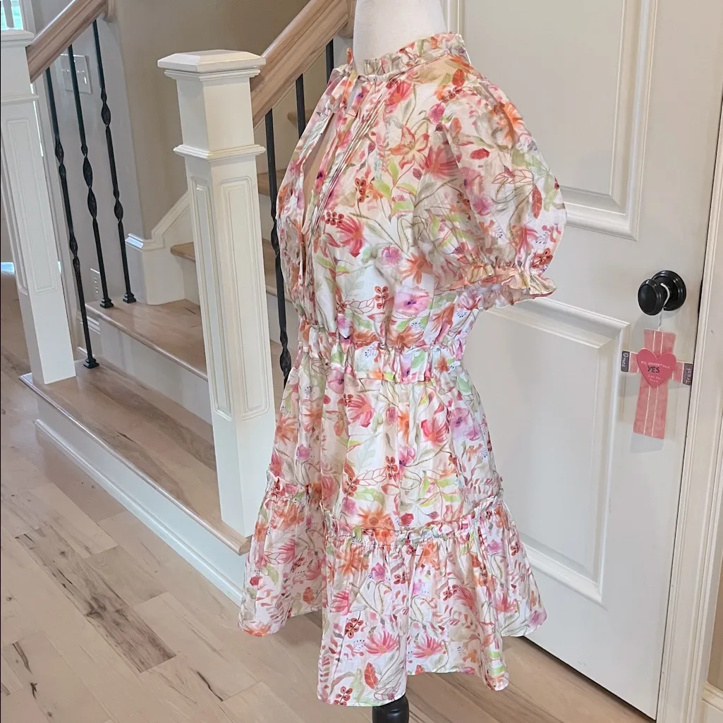 Meet Me in Santorini Ruth Dress Floral Cinched Waist Mini New Pink Size XS - Image 5