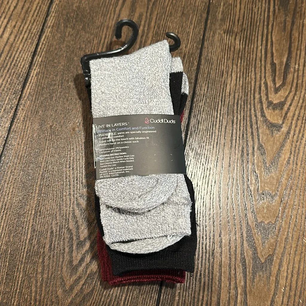 Cuddl Duds Plushfill 3-Pack Midweight Falling Rain Texture Crew Socks NEW - Image 4