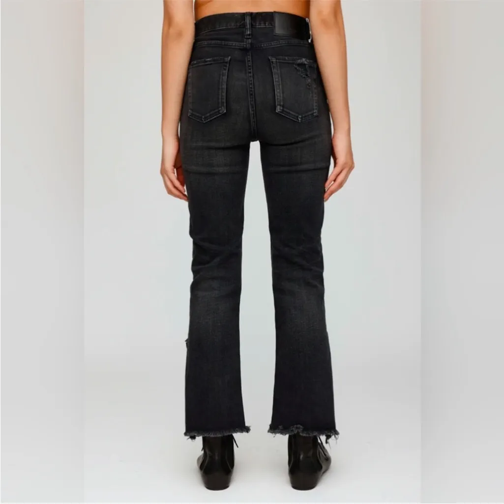 Moussy Vintage Alhambra Flare Jeans Split Hem High Rise Japanese Denim Size 24 Black - Image 15