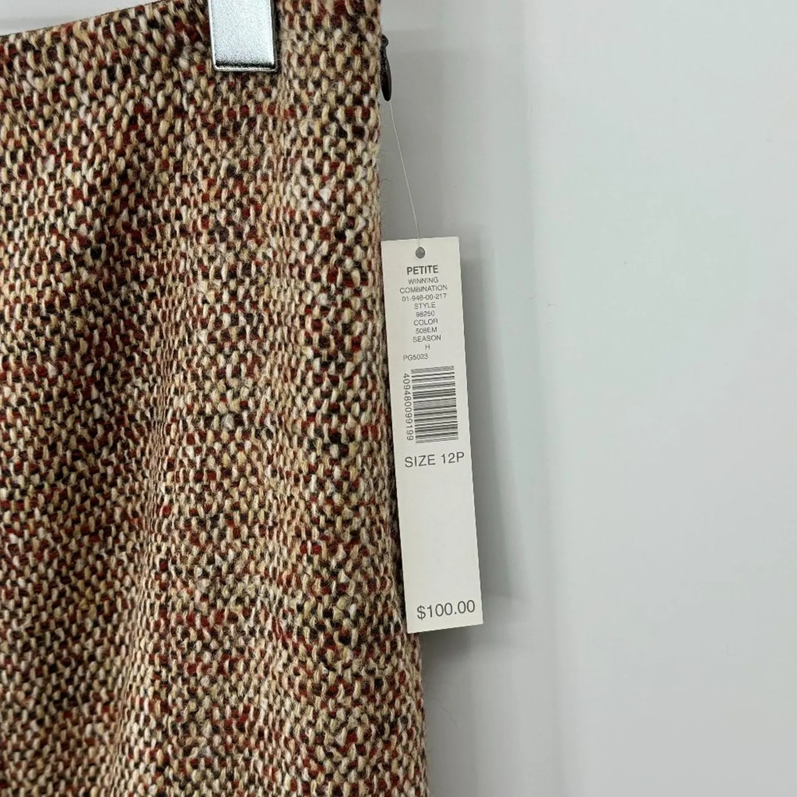 Kate Hill skirt 12P tweed kick pleat wool blend knee length pencil brown NEW - Image 4