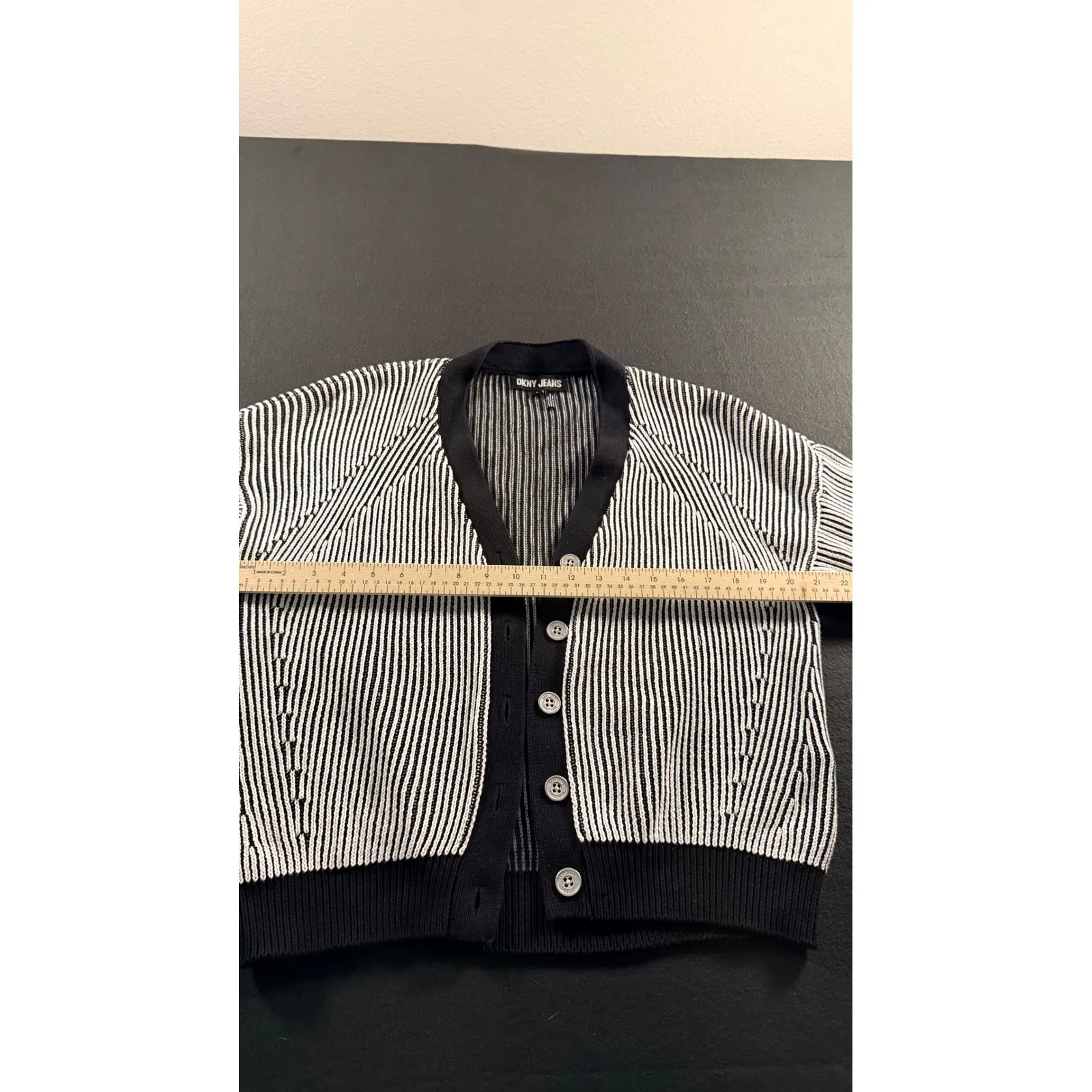 DKNY Jeans Vertical Stripe Button Front Cardigan Sweater Black White Size S - Image 6