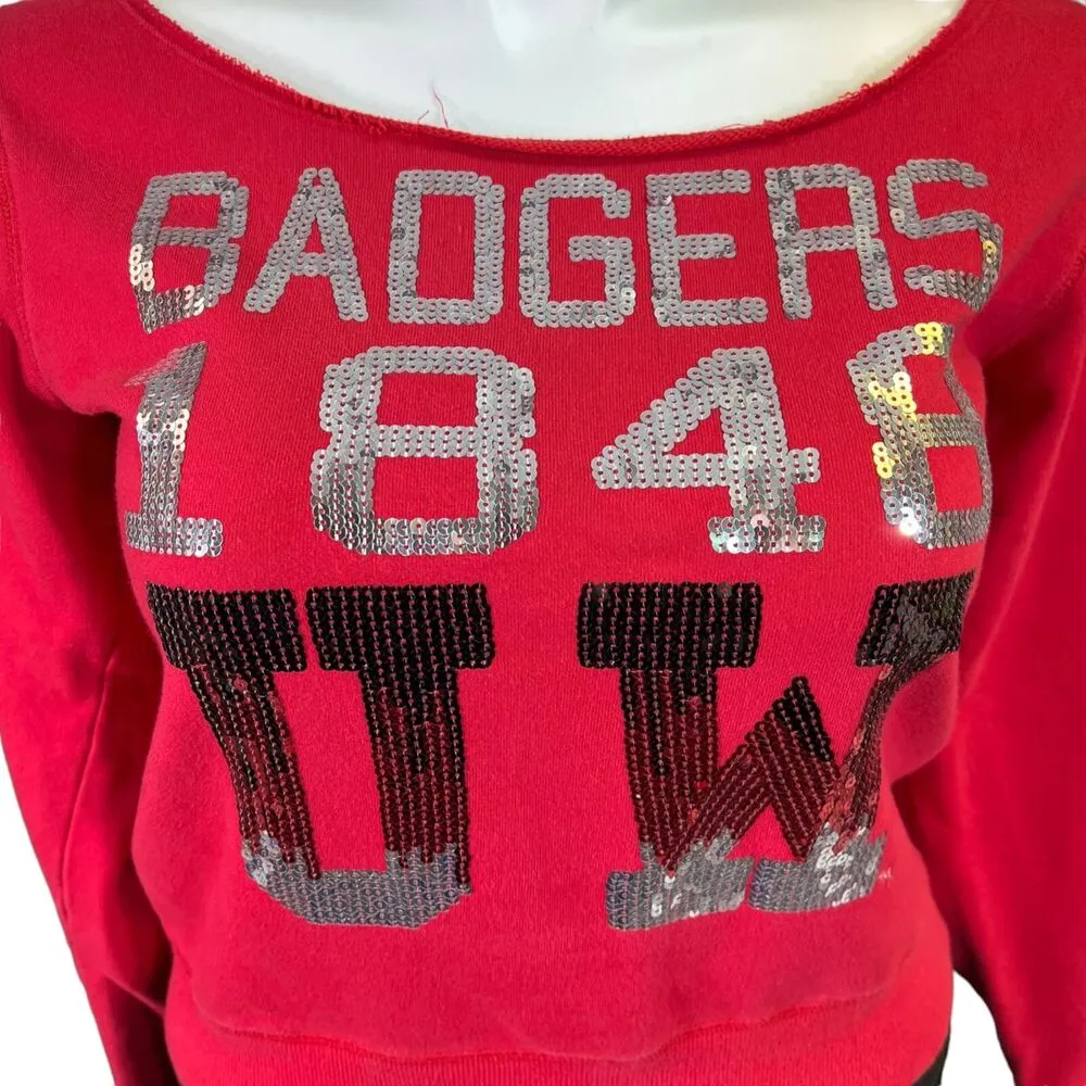 E5 College Classics Womens Sweatshirt Pullover Sequin UW Badgers XL Juniors Red - Image 3