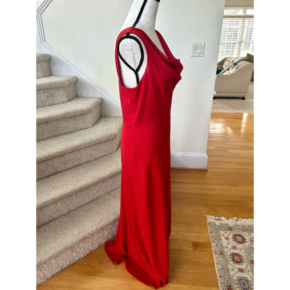 Alex Evenings Red Cowl Draped Open Back Bias Cut Gown - Image 2