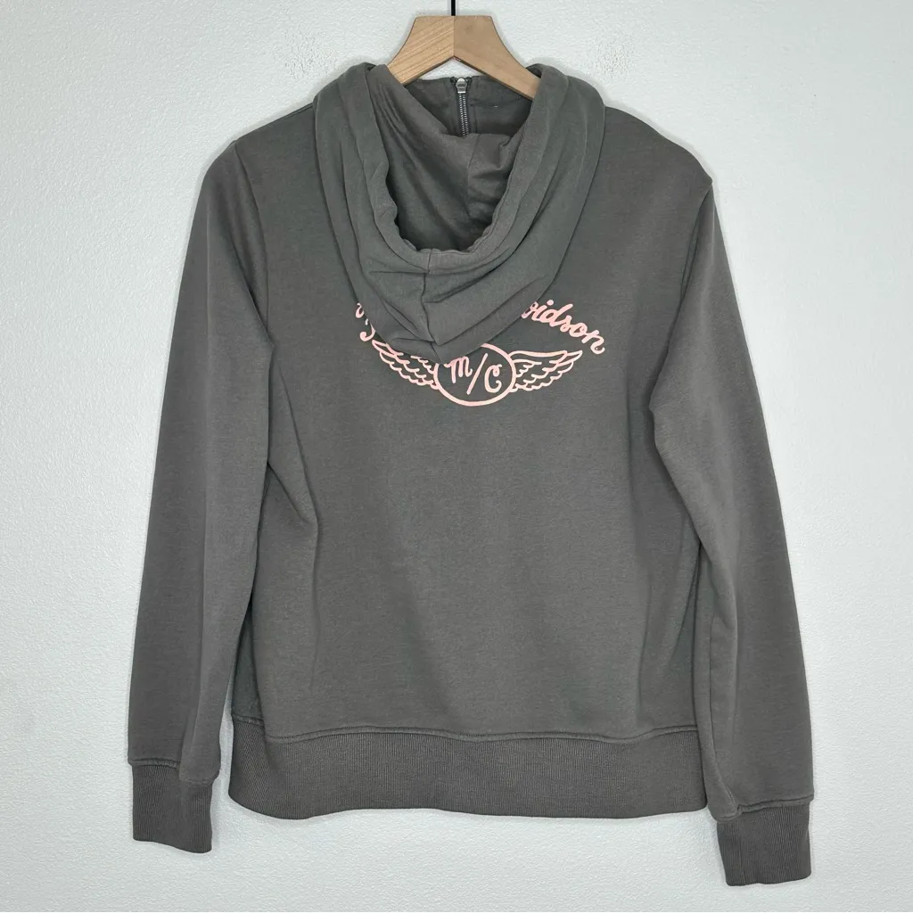 Harley-Davidson Zip Hoodie Gray/Pink Women's Sz Large - Image 6