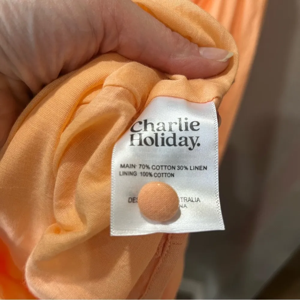 Charlie Holiday Andrea Maxi Size 2 Apricot Orange puffed Sleeves Gold Hoops - Image 10